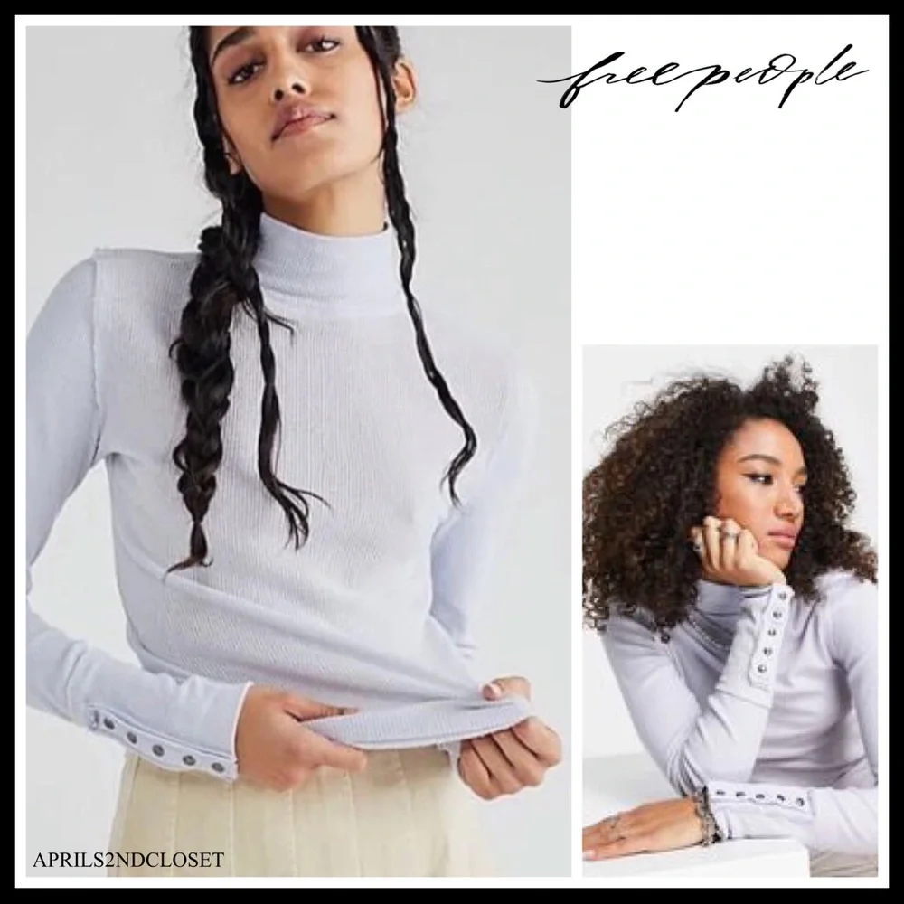 FREE PEOPLE BOHO TOP CUFFED LONG SLEEVES SHIRT MOCK TURTLENECK TEE A2C - Picture 1 of 14